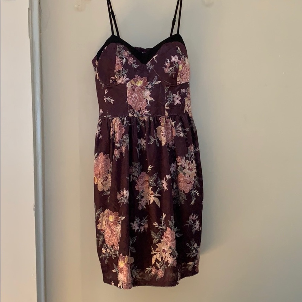 Purple fitted to flowy velvet type feeling dress